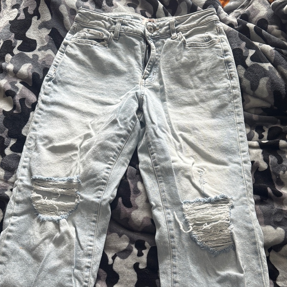SO Light Blue Distressed Women's Straight Leg Jeans